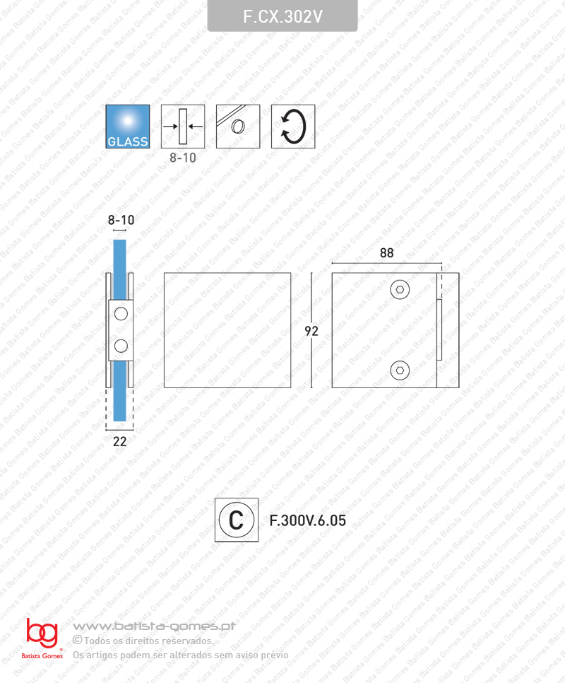 Caixa / Testa com Batente para folha oposta em vidro compat�vel com fechadura F.300V